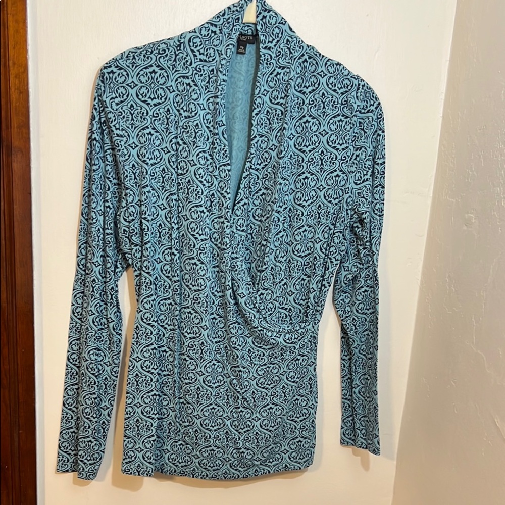 Talbots Blue Patterned Long Sleeve Tee - image 1
